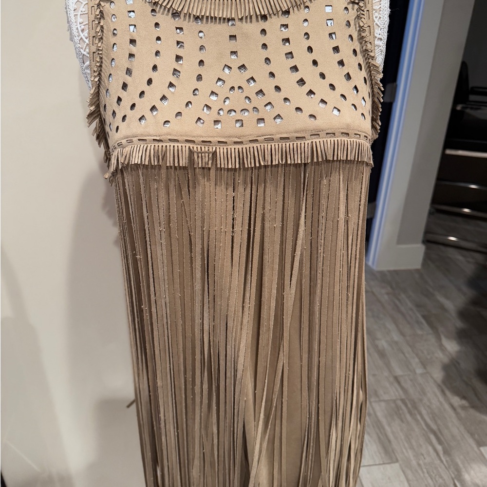 Suede khaki fringe dress